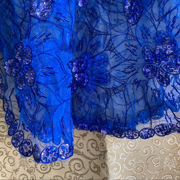 Blue Sequined Beaded See Through Top - Picture 5 of 6